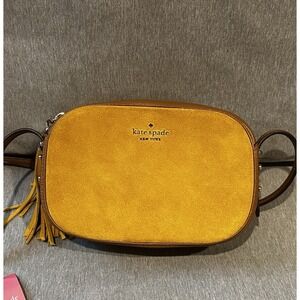 Kate Spade Kourtney Suede Leather Yellow Camera Crossbody Tassel